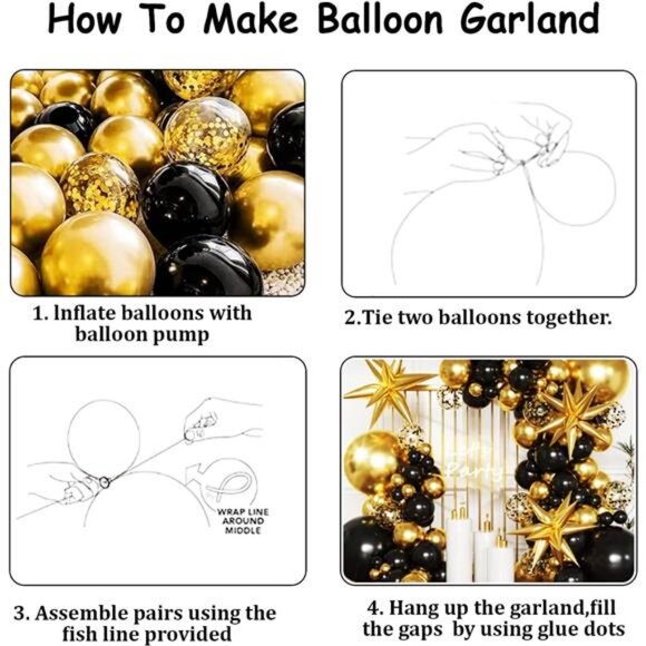 Black and Gold Balloons Garland Arch Kit,137pcs Gold Black Balloons for Birthday - Picture 7 of 16